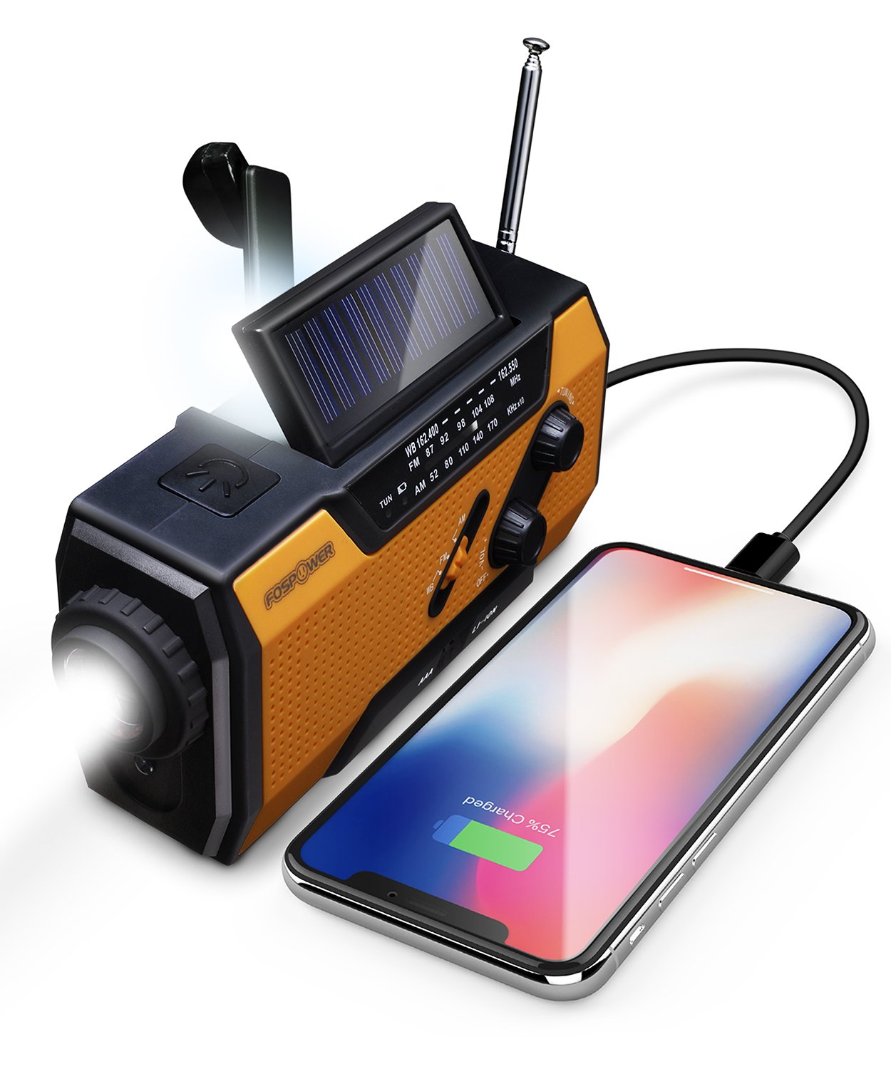 Fospower Emergency Weather Radio (Model D9) 14800Mwh Power Bank, Noaa/Am/Fm/Shortwave, Bluetooth 5.4, Usb/Solar/Hand Crank Charg
